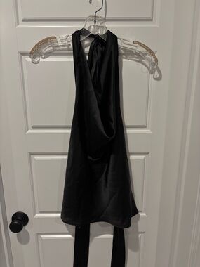 Zara Black Backless Satin Halter Top